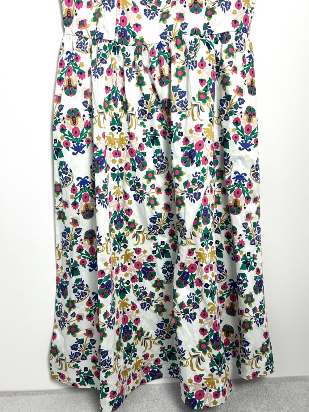 Boden NWT White Floral Midi Dress Violet Square Neck Summer Cotton Size 16 to 18 - Picture 5 of 15